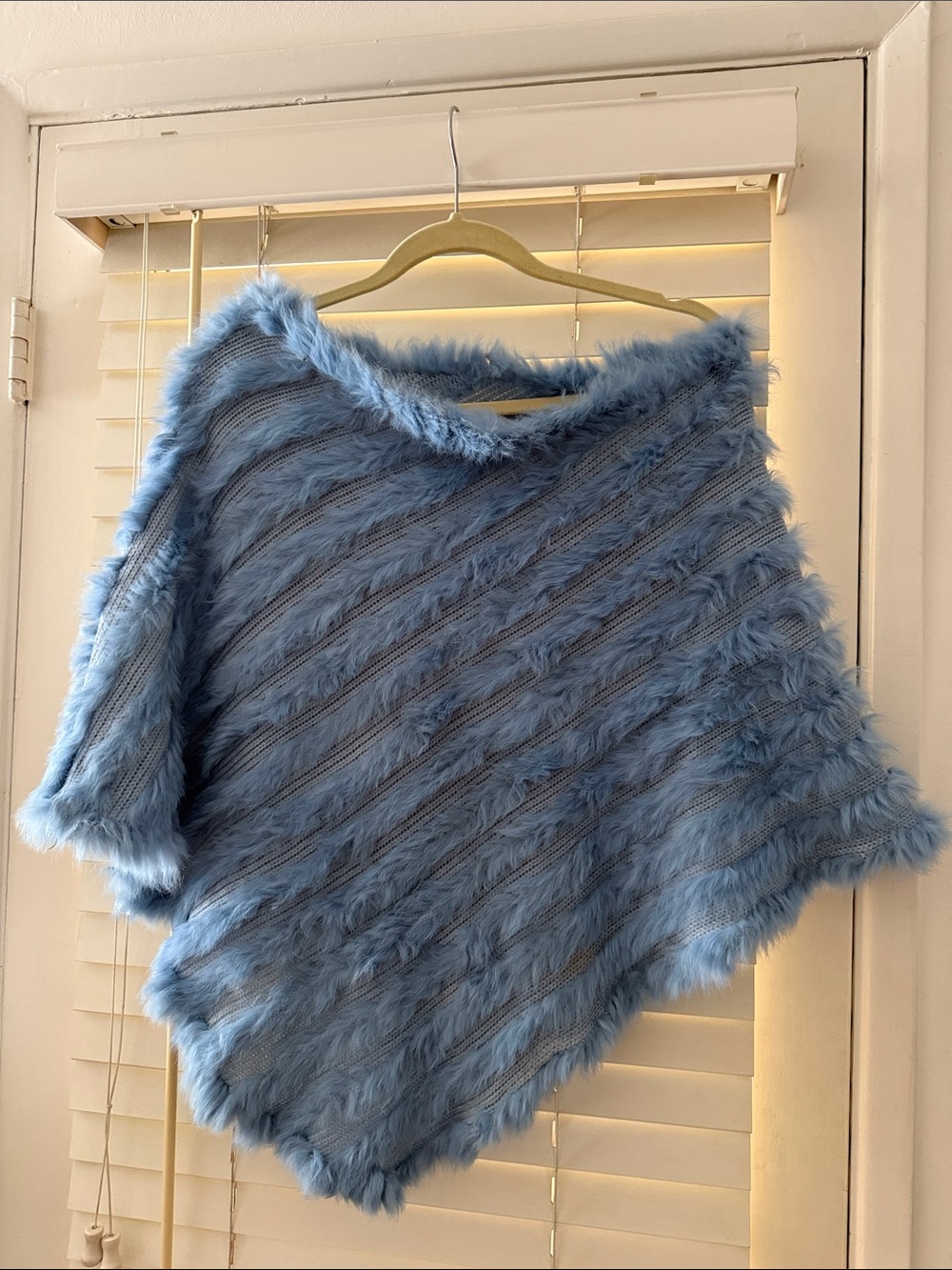 Baby Blue Rabbit Fur Poncho Cape - Women's Cozy Layer